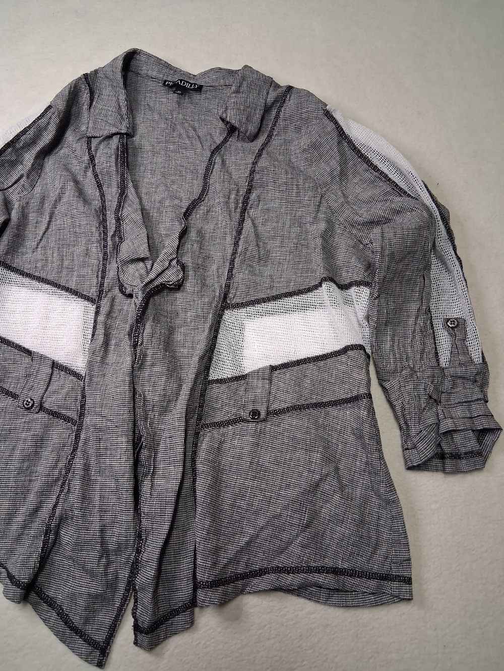 Picadilly Fashion Gray and White Sheer Open Front Cardigan - Picture 2 of 7